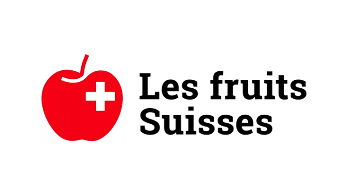 لوگوی شرکت Fruit Union Suisse با یک سیب قرمز در کنار نام شرکت